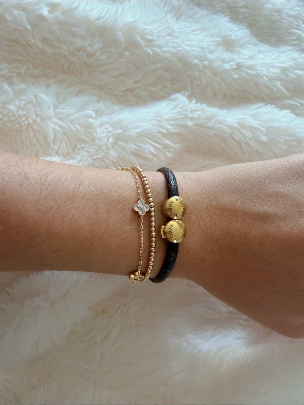 Leather LV Bracelet with Gold Accent Buckle - Women's Jewelry